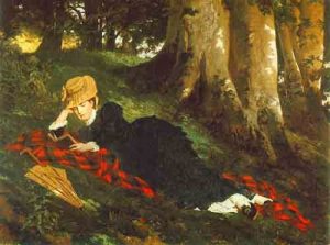 Gyula Benczú, "Woman Reading in a Forest (1875) 